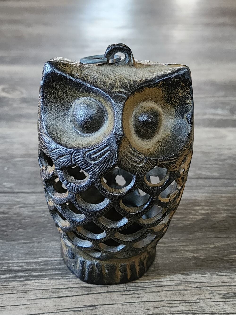 Vintage Cast Iron Owl Candle Holder Hanger Lantern Tea Light Garden Decor 5”